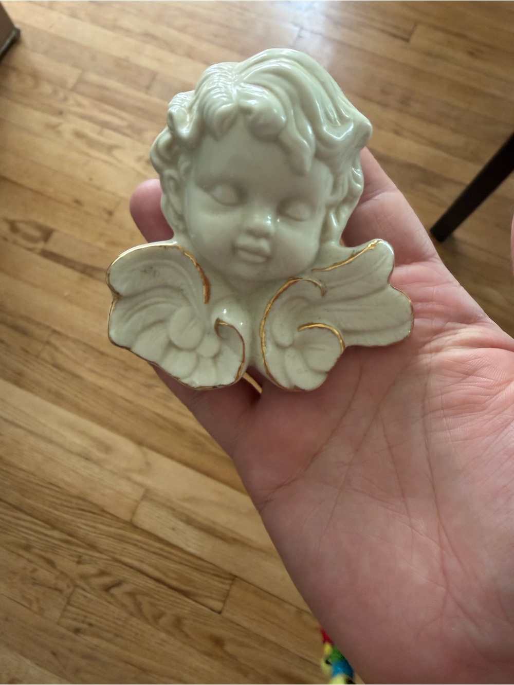 Ceramic Cherub Wall Accent in Cream with Gold Trim - Home Accents